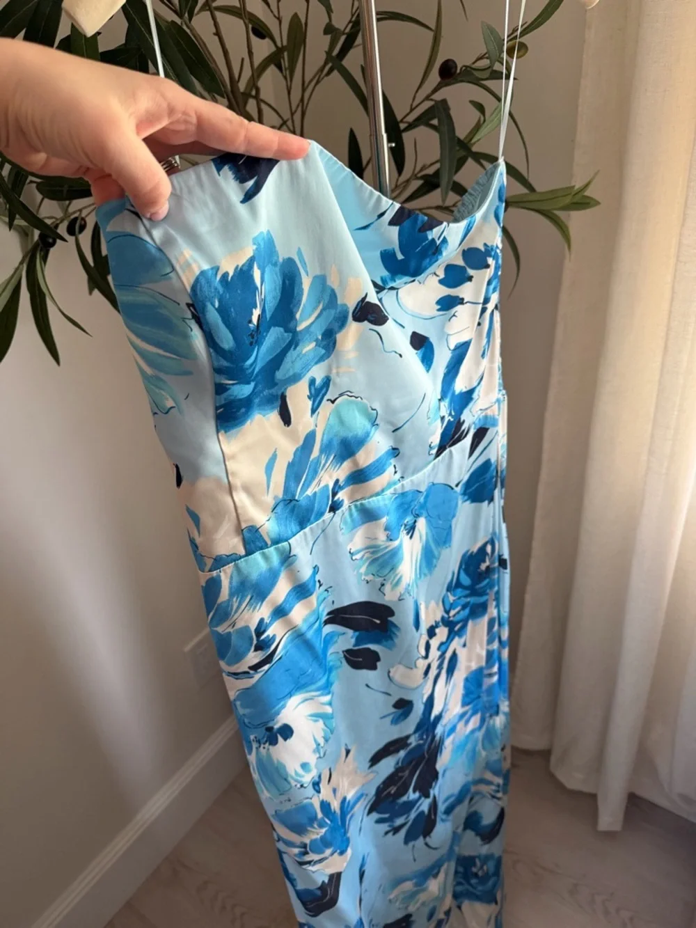 Abercrombie Blue Floral Strapless Maxi Dress XL Tall Elegant
